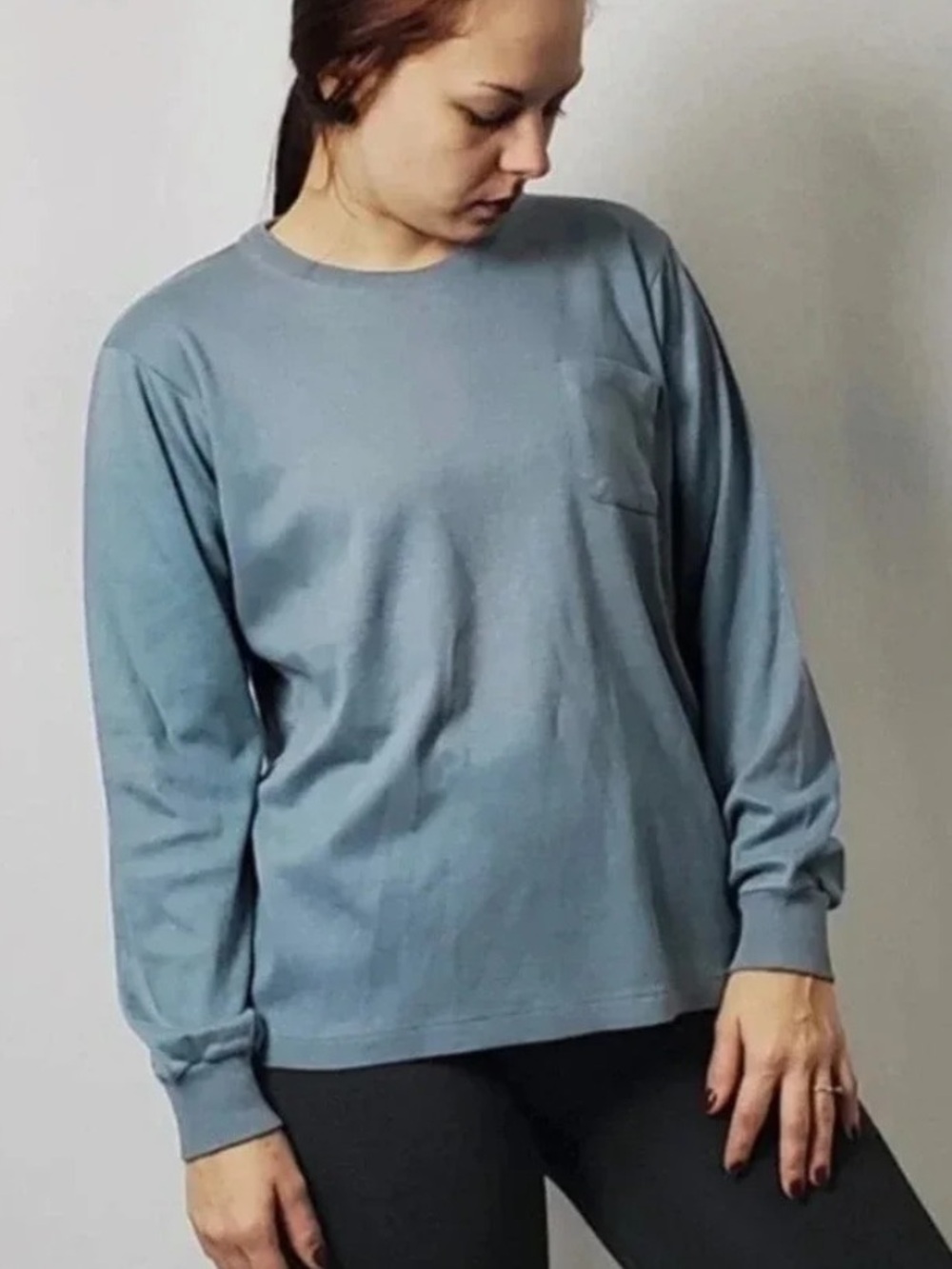 Vintage Classic Long Sleeve Swestshirt in Slate Blue - Lightweight Crew